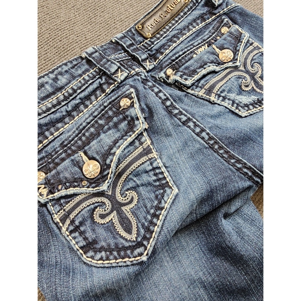 Rock Revival Stephanie Easy Capri Womens 28 Blue Distressed Denim Jeans